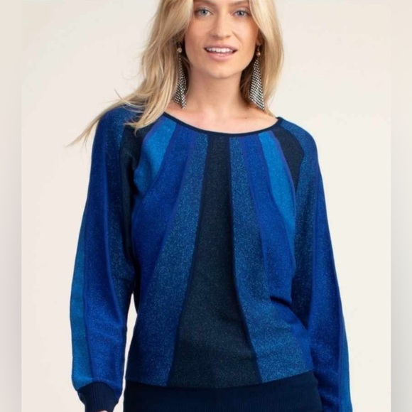 Trina Turk Wool Blend Shimmer Blue Sweater Size S - Picture 1 of 7